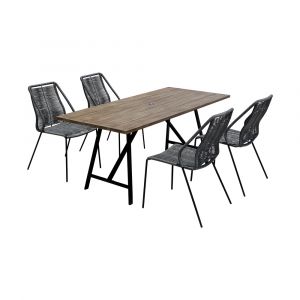 Armen Living - Koala and Clip 5 Piece Dining Set in Light Eucalyptus Wood and Metal with Grey Rope  - 840254332331