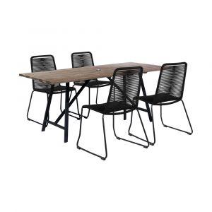 Armen Living - Koala and Shasta 5 Piece Outdoor Patio Dining Set in Light Eucalyptus Wood and Black Rope - 840254336384
