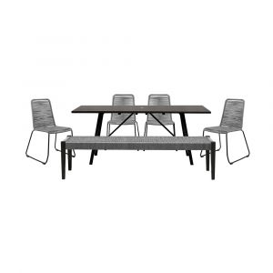 Armen Living - Koala Shasta and Camino 6 Piece Outdoor Dining Set in Dark Eucalyptus Wood with Grey Rope - 840254333840