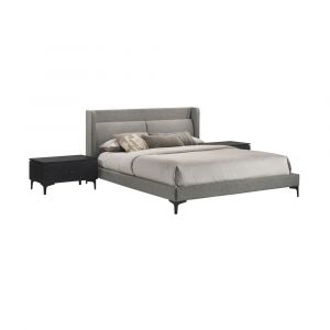 Armen Living - Legend 3 Piece Gray Fabric Queen Platform Bed and Nightstands Bedroom Set - SETLEBDCHQN3A