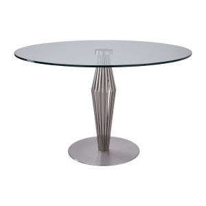 Armen Living - Lindsey Contemporary Dining Table in Brushed Stainless Steel Finish and Clear Glass top - LCLNDIBS