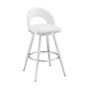 Armen Living - Lottech Swivel Bar Stool in Brushed Stainless Steel with White Faux Leather - 840254335424