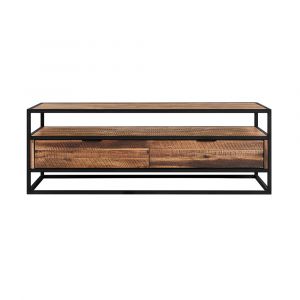 Armen Living - Ludgate Rectangle Coffee Table with Shelf in Acacia and Black Metal - LCLDCORU