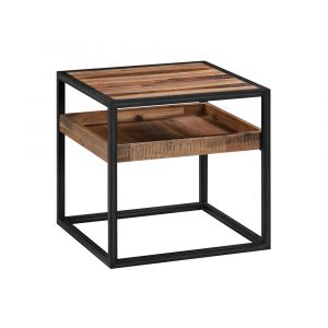 Armen Living - Ludgate Square End Table with Shelf in Acacia and Black Metal - LCLDLARU