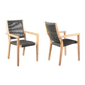 Armen Living - Madsen Outdoor Eucalyptus Wood and Charcoal Rope Dining Chairs with Teak Finish (Set of 2) - LCMASICHTK