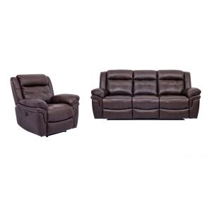 Armen Living - Marcel Manual Reclining 2 Piece Sofa and Recliner Set in Dark Brown Leather - SETMCBR2PC