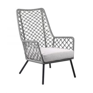 Armen Living - Marco Indoor Outdoor Steel Lounge Chair with Grey Rope and Grey Cushion - LCMPCHGRY