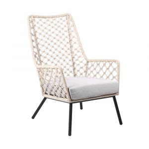 Armen Living - Marco Indoor Outdoor Steel Lounge Chair with Natural Springs Rope and Grey Cushion - LCMPCHNAT