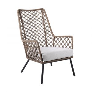 Armen Living - Marco Indoor Outdoor Steel Lounge Chair with Truffle Rope and Grey Cushion - LCMPCHTRU