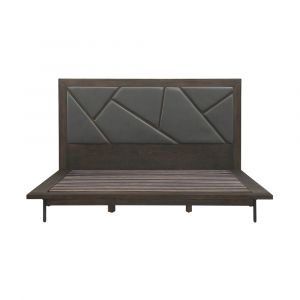 Armen Living - Marquis King Size Platform Bed Frame in Oak Wood with Faux Leather Headboard and Black Metal Legs - LCMUBDGRKG