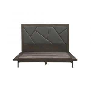 Armen Living - Marquis Queen Size Platform Bed Frame in Oak Wood with Faux Leather Headboard and Black Metal Legs - LCMUBDGRQN
