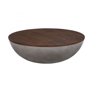 Armen Living - Melody Round Coffee Table in Concrete and Brown Brushed Oak - LCMFCOCCBR
