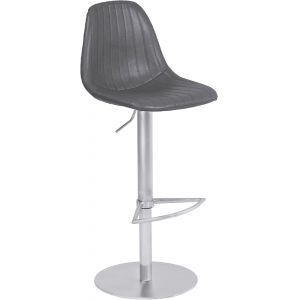 Armen Living - Melrose Adjustable Metal Barstool in Vintage Gray Faux Leather with Brushed Stainless Steel Finish - LCMEBAVGBS