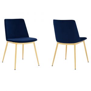 Armen Living - Messina Modern Blue Velvet and Gold Metal Leg Dining Room Chairs (Set of 2) - LCMSSIGLBLU