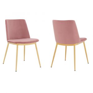 Armen Living - Messina Modern Pink Velvet and Gold Metal Leg Dining Room Chairs (Set of 2) - LCMSSIGLPNK_CLOSEOUT