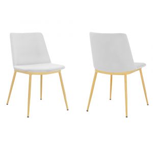 Armen Living - Messina Modern White Velvet and Gold Metal Leg Dining Room Chairs (Set of 2) - LCMSSIGLWHT