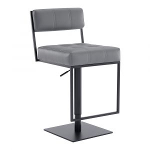 Armen Living - Michele Swivel Adjustable Height Grey Faux Leather and Black Metal Bar Stool - LCMISWBAMBGR