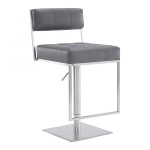 Armen Living - Michele Swivel Adjustable Height Grey Faux Leather and Brushed Stainless Steel Bar Stool - LCMISWBABSGR