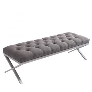 Armen Living - Milo Bench in Brushed Stainless Steel finish with Gray Fabric - LCMIBEGR