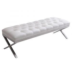 Armen Living - Milo Bench in Brushed Stainless Steel finish with White PU - LCMIBEWH