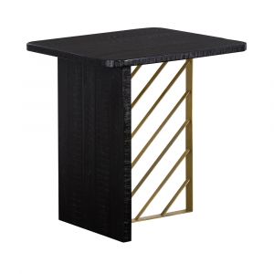 Armen Living - Monaco Black Wood Side Table with Antique Brass Accent - LCMOENBL