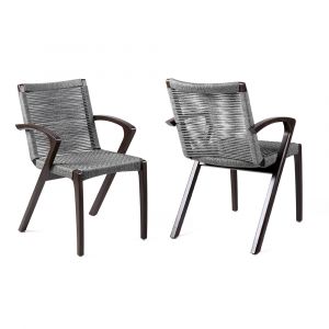 Armen Living - Nabila Outdoor Dark Eucalyptus Wood and Grey Rope Dining Chairs (Set of 2) - 840254333420