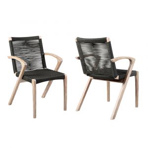 Armen Living - Nabila Outdoor Light Eucalyptus Wood and Charcoal Rope Dining Chairs (Set of 2) - 840254333413