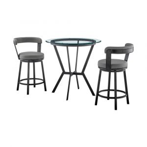 Armen Living - Naomi and Bryant 3-Piece Counter Height Dining Set in Black Metal and Grey Faux Leather - SETNMBYGRBL3