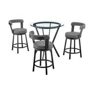 Armen Living - Naomi and Bryant 4-Piece Counter Height Dining Set in Black Metal and Grey Faux Leather - SETNMBYGRBL4