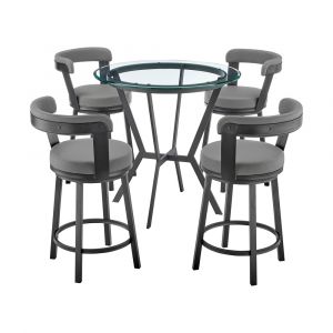 Armen Living - Naomi and Bryant 5-Piece Counter Height Dining Set in Black Metal and Grey Faux Leather - SETNMBYGRBL5