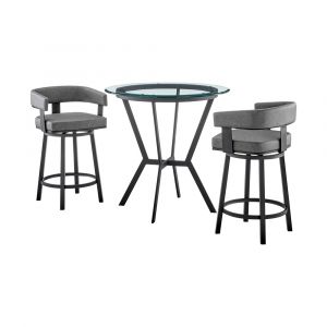 Armen Living - Naomi and Lorin 3-Piece Counter Height Dining Set in Black Metal and Grey Faux Leather - SETNMLRGRBL3