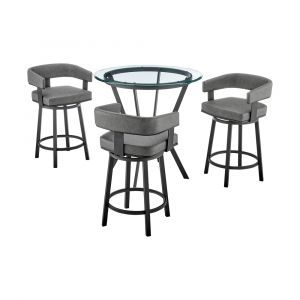 Armen Living - Naomi and Lorin 4-Piece Counter Height Dining Set in Black Metal and Grey Faux Leather - SETNMLRGRBL4