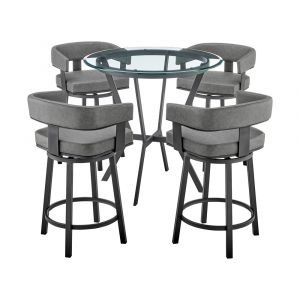 Armen Living - Naomi and Lorin 5-Piece Counter Height Dining Set in Black Metal and Grey Faux Leather - SETNMLRGRBL5