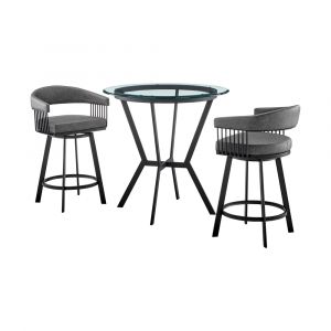 Armen Living - Naomi and Chelsea 3-Piece Counter Height Dining Set in Black Metal and Grey Faux Leather - SETNMCHGRBL3