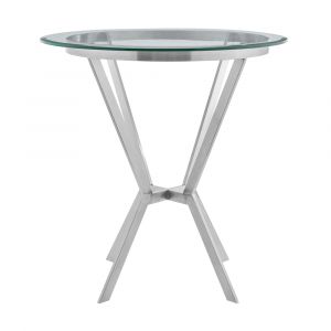 Armen Living - Naomi Round Glass and Brushed Stainless Steel Bar Table - LCNMDIGLBS
