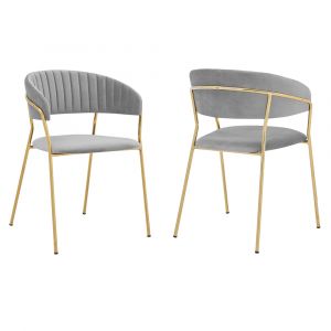 Armen Living - Nara Modern Gray Velvet and Gold Metal Leg Dining Room Chairs (Set of 2) - LCNRSIGLGRY