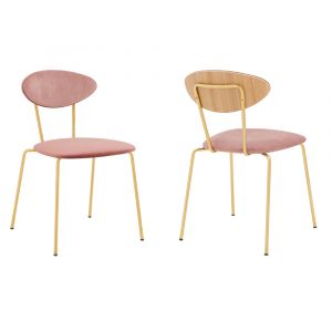 Armen Living - Neo Modern Pink Velvet and Gold Metal Leg Dining Room Chairs (Set of 2) - LCNESIGLPNK