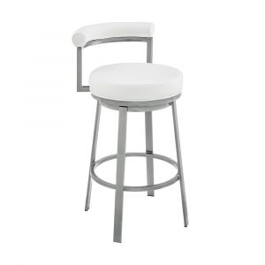 Armen Living - Neura Swivel Counter or Bar Stool in Cloud Finish with White Faux Leather - 840254333529