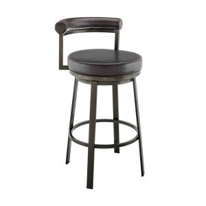Armen Living - Neura Swivel Counter or Bar Stool in Mocha Finish with Brown Faux Leather - 840254333505