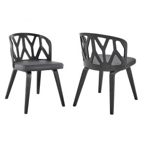 Armen Living - Nia Gray Faux Leather and Black Wood Dining Chairs - Set of 2 - LCNISIBLGR