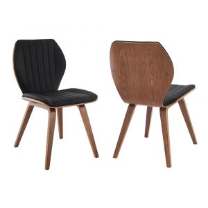 Armen Living - Ontario Black Faux Leather and Walnut Wood Dining Chairs - Set of 2 - LCONSIWABL