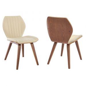 Armen Living - Ontario Cream Faux Leather and Walnut Wood Dining Chairs (Set of 2) - LCONSIWACR