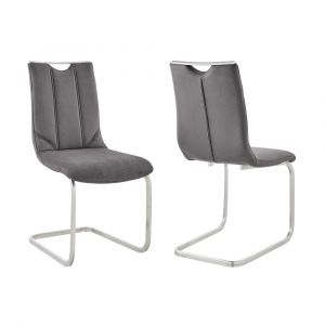 Armen Living - Pacific Dining Room Accent Chair in Gray Fabric and Brushed Stainless Steel Finish (Set of 2) - LCPCSIGRFBC