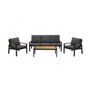 Armen Living - Panama Outdoor 4 Piece Black Aluminum Sofa Seating Set with Dark Grey Olefin - SETODPN4BL