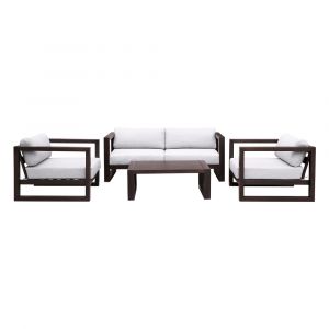 Armen Living - Paradise 4 Piece Outdoor Dark Eucalyptus Wood Sofa Seating Set with Grey Cushions - SETODPR4DK