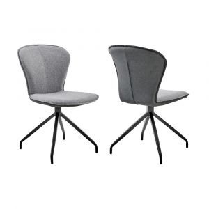 Armen Living - Petrie Dining Room Accent Chair in Gray Fabric and Faux Leather with Black Finish (Set of 2) - LCPESIGR