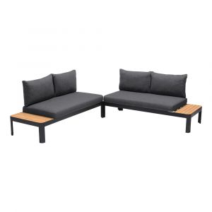 Armen Living - Portals Outdoor 2 piece Sofa Set in Black Finish with Natural Teak Wood Accent - SETODPDK2AA