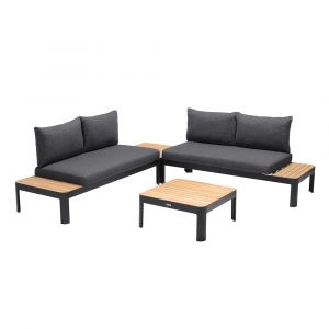 Armen Living - Portals Outdoor 4 Piece Sofa set in Black Finish with Natural Teak Wood Top Accent - SETODPDK4AABB