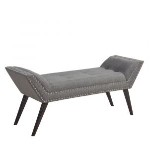 Armen Living - Porter Ottoman Bench in Charcoal Fabric with Nailhead Trim and Espresso Wood Legs - LCPOBECH