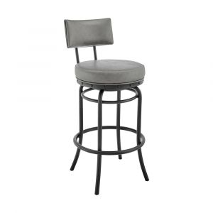 Armen Living - Rees Swivel Counter or Bar Stool in Black Finish with Grey Faux Leather - 840254333604